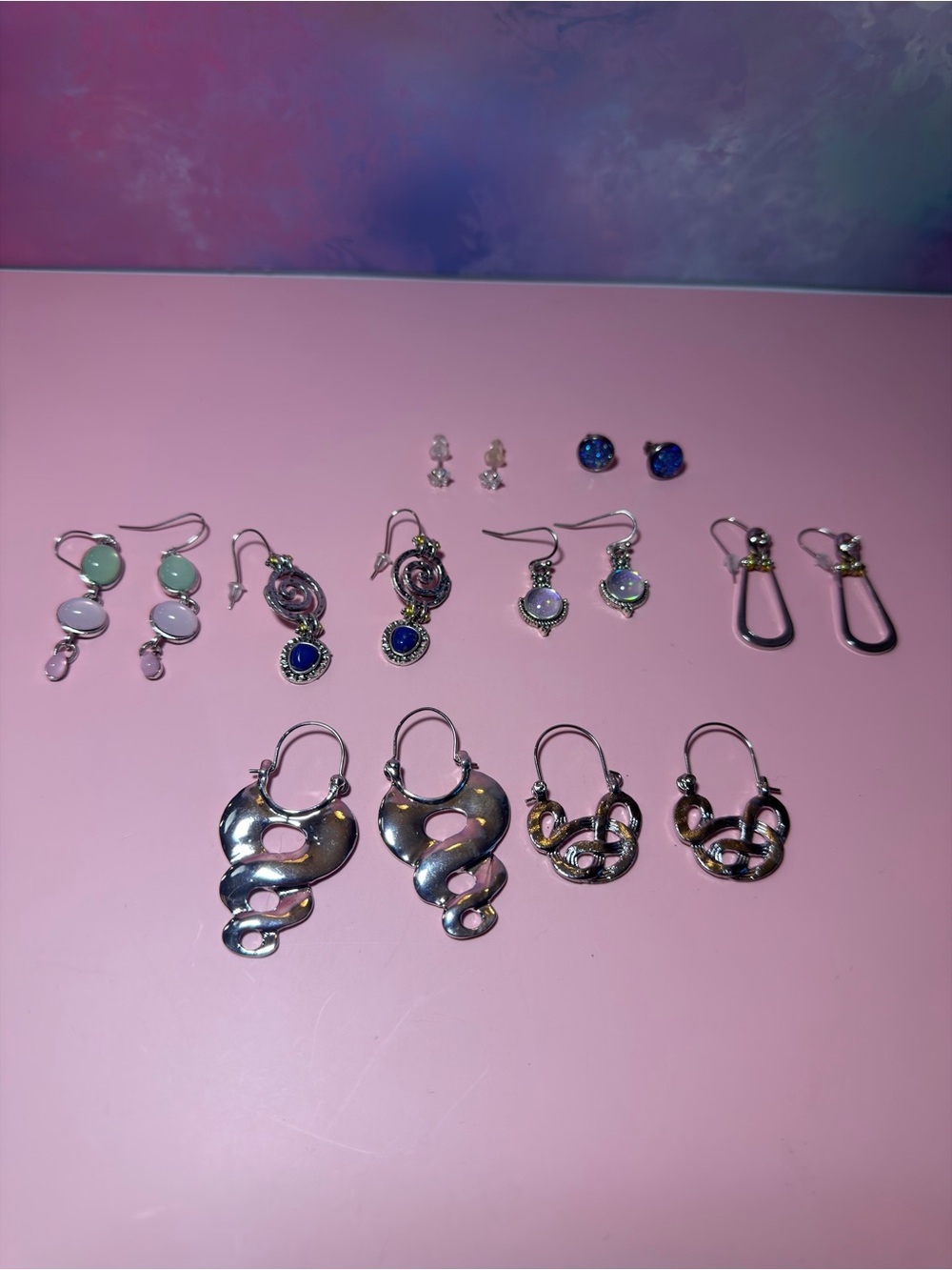 8 Pair Silver Earrings